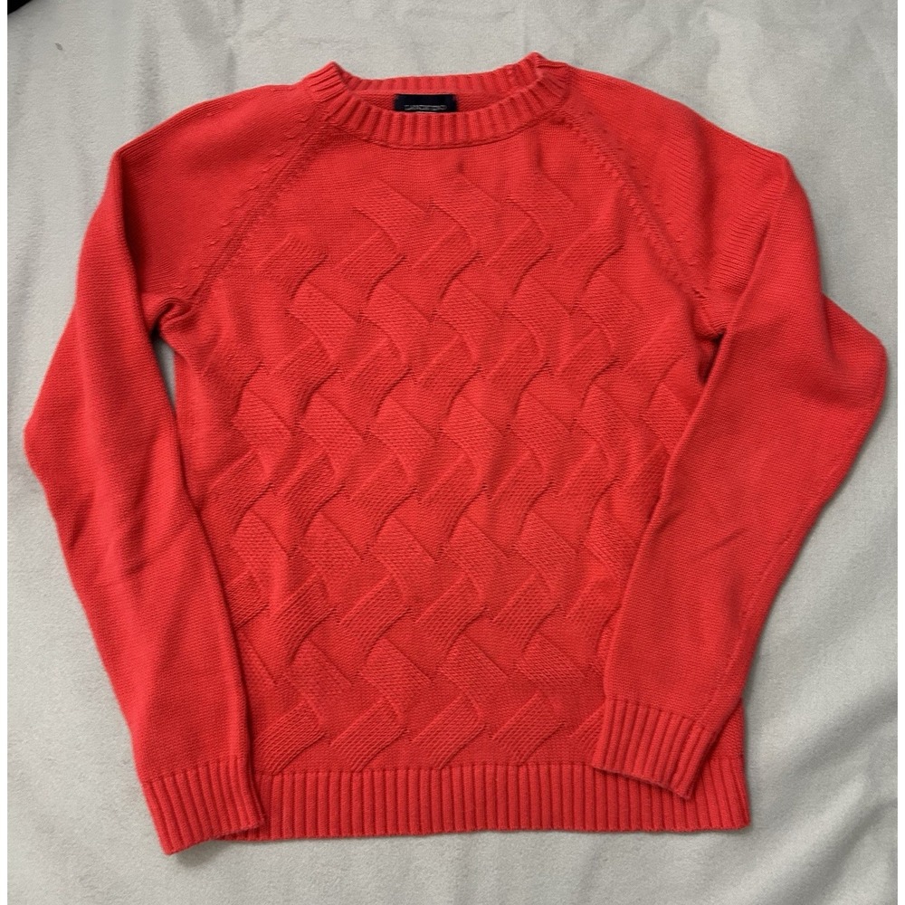 Lands' End Drifter Sweater Women M Coral Pink Cable Knit 100% Cotton Crewneck - Picture 1 of 12